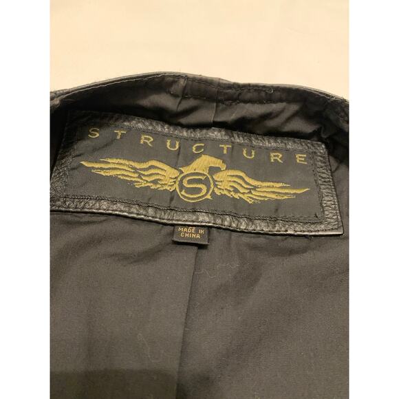 Vintage Structure genuine leather biker motorcycle vest black sz L - Picture 4 of 8